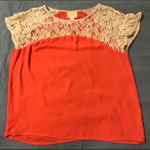 Maeve Anthropologie Coral Lace Penumbra Top